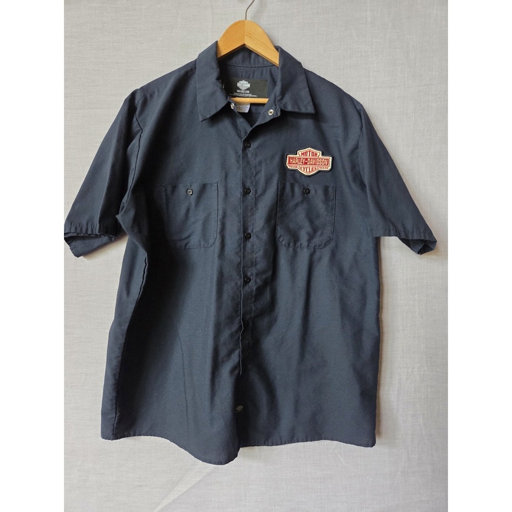 Harley Davidson Museum Shirt Mens Black Short Sleeve Button Up XL Mechanic Shirt